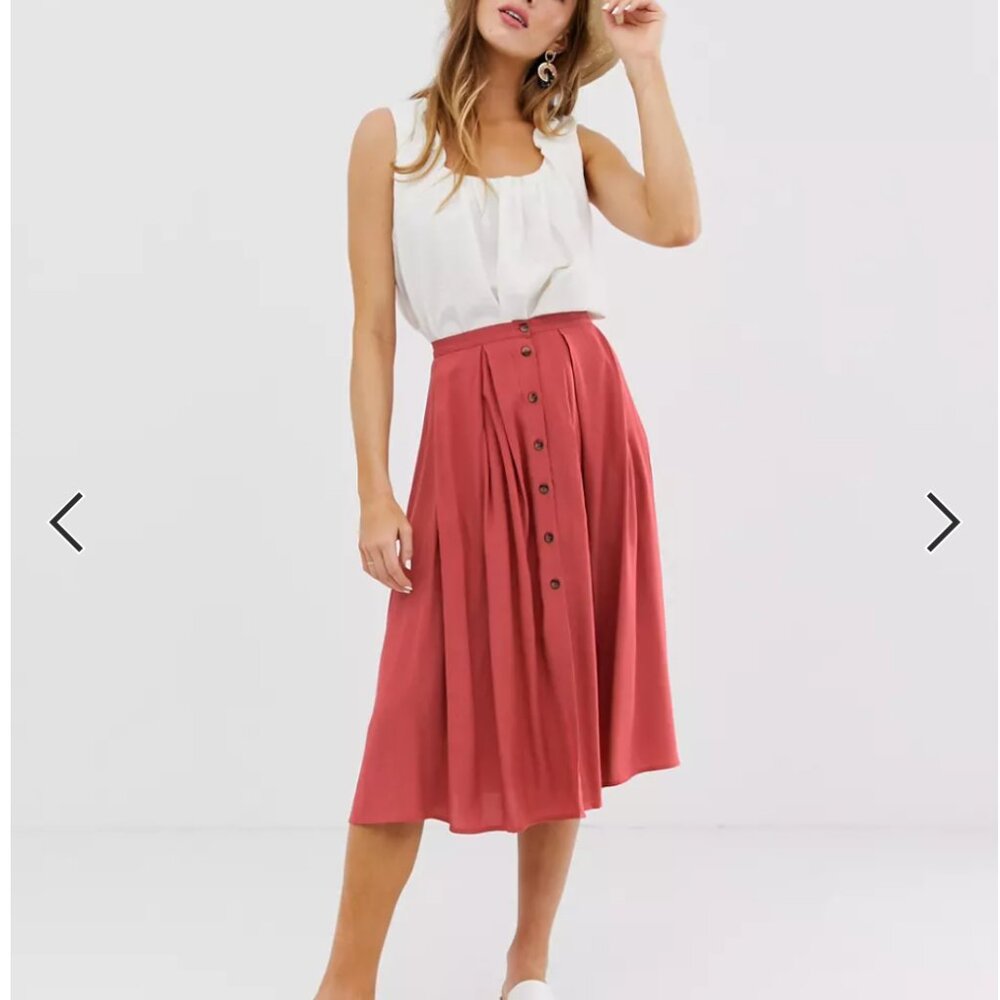 Midi Button-Down Skirt with Pockets